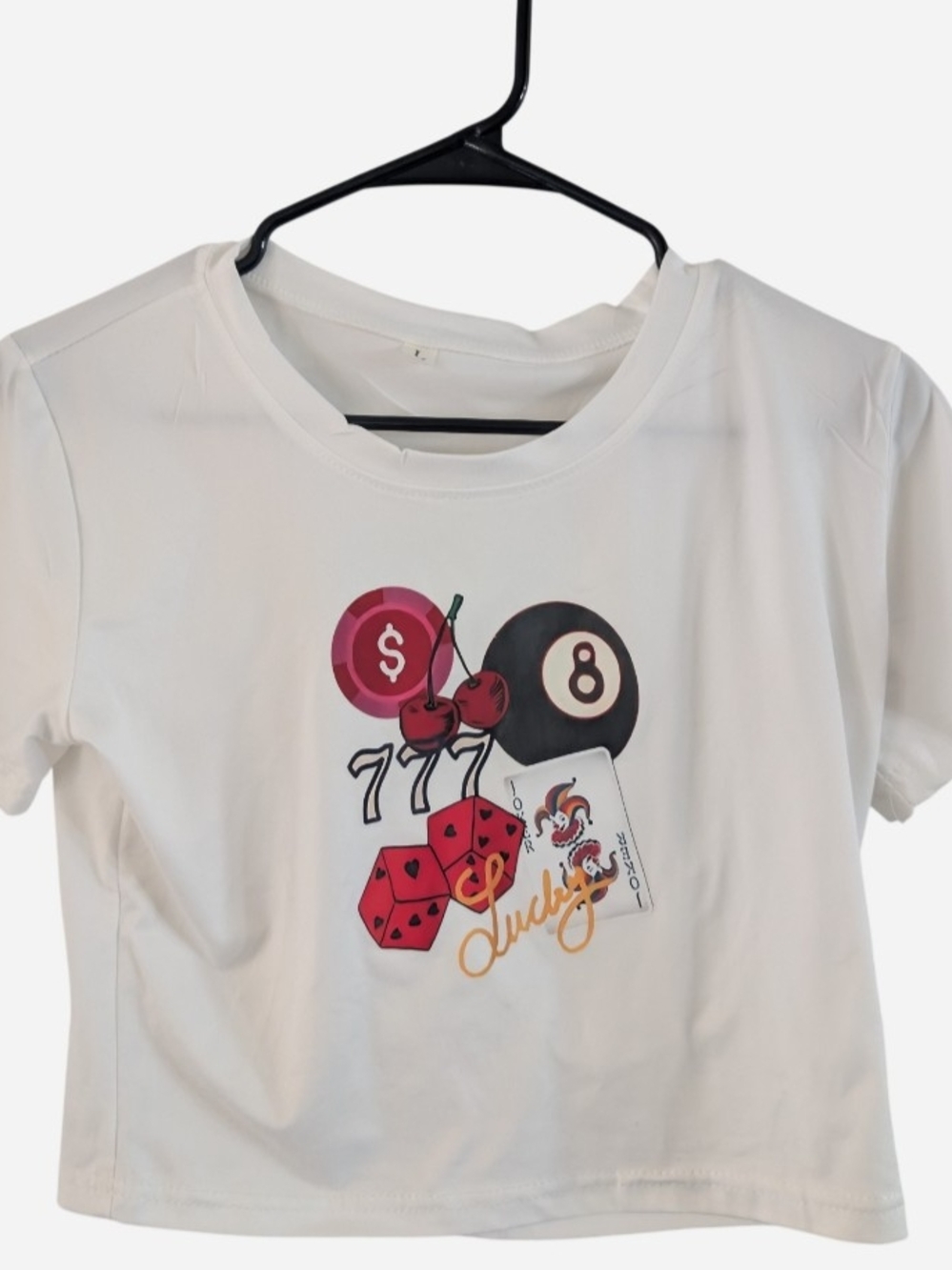 Source Unknown White Crop Top with Casino Graphic